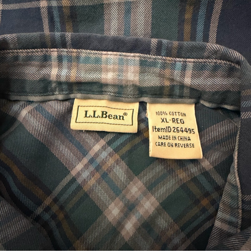 LL Bean Blue Plaid Lakewashed 100% Cotton Button Up Oxford Shirt Size X LARGE - Picture 7 of 7